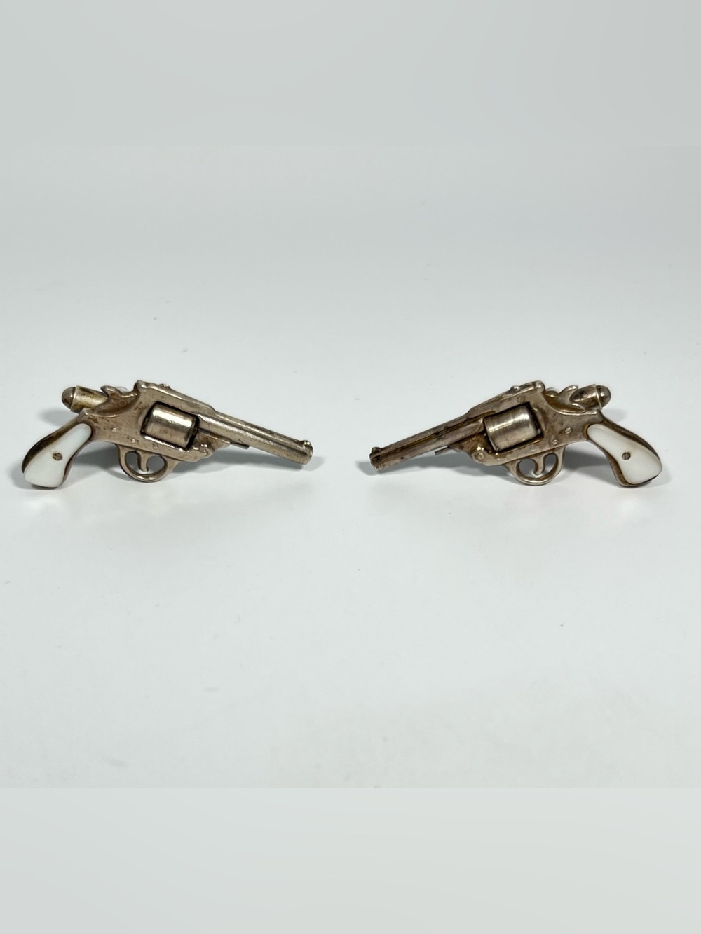 Antique Sterling 925 Silver & Mother of Pearl Revolver Gun Cufflinks